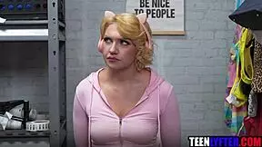 A young blonde shoplifter faces consequences after getting caught stealing