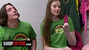 camp counselor caught shoplifting strips flexible body rides cocks cowgirl to escape trouble gangbang style