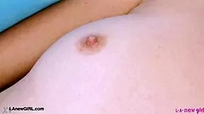 brunette milf mommy massages her sexy petite body on sofa for daddy's eyes.