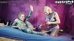 Cute tattoo girl pounds my ass with fuckmachine till I squirt hard!