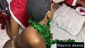 sexy ebony teen 18+ unwraps christmas santa's monster black cock for raw tight creampie pounding