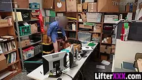 Officer catches innocent Shane Blair shoplifting then rips clothes for rough garage cowgirl punishment!