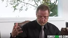 Step parents join in taboo foursome, licking and fucking their stepdaughters' young pussies