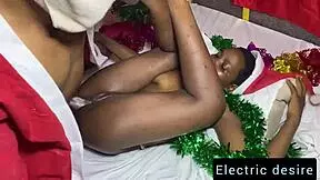 sexy ebony teen 18+ unwraps christmas santa's monster black cock for raw tight creampie pounding