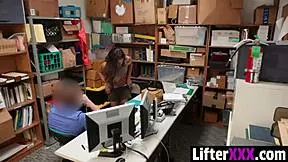 Officer catches innocent Shane Blair shoplifting then rips clothes for rough garage cowgirl punishment!