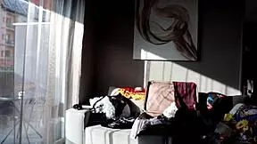 super sexy tattooed cheerleader teases her natural tits and skirt in bathroom.