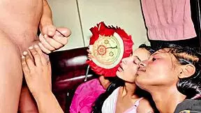 Uttaran20's petite brunette milf squirts in hardcore ffm defloration threesome