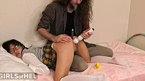 i grab toys and tease my cute asian stepdaughter's body all over the room