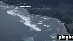 blonde lesbian babe flies naked showing perfect big tits outdoors