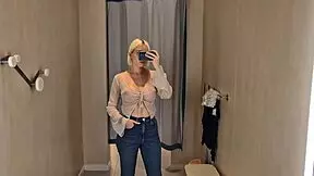 Hidden cam spies naked girl trying panties big tits in public locker room