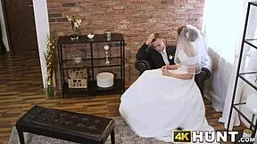 Beautiful bride bends over fucks stranger doggystyle while hubby watches cuckold