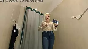 Hidden cam spies naked girl trying panties big tits in public locker room