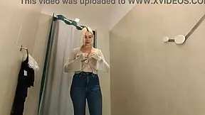 Hidden cam spies naked girl trying panties big tits in public locker room