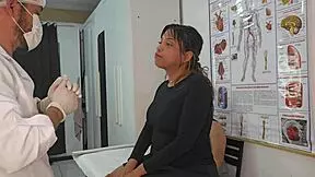 kinky gynecologist inspects latina brunette big tits patient and her friend