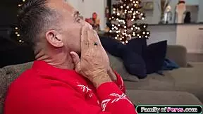 This Christmas stepdaughter fucks stepdad while busty stepmom licks cock pussy
