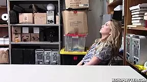 Blonde office teen pussy gets bent over fucked hard by lp officer in voyeur shop thrill