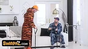 Old men duel over step-granddaughter turns into hardcore 4some with deepthroat fucking cum in mouth