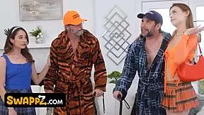 Old men duel over step-granddaughter turns into hardcore 4some with deepthroat fucking cum in mouth