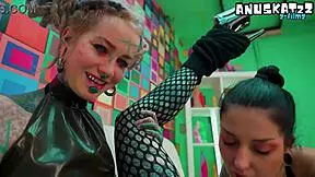 god these inked goth babes fist each other in latex skirts squirting everywhere