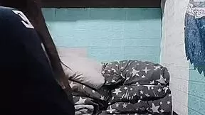 Your sexy petite asian roommate strips panties in dorm getting super horny