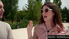 Rocco Siffredi spots petite hottie outdoors and slams her in hardcore anal cowgirl