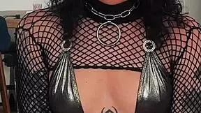 tattooed petite brunette rides cock rough in pov cowgirl then takes anal creampie with latex