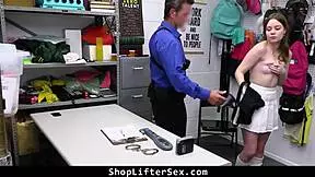skinny teen shoplifter caught stealing lipstick gets bent over fucked doggystyle by cop then rides cock cowgirl in store