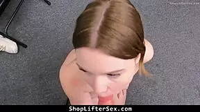 skinny teen shoplifter caught stealing lipstick gets bent over fucked doggystyle by cop then rides cock cowgirl in store