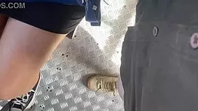 latina teen pigtails skirt no panties flashes public bus outdoor creampie quickie