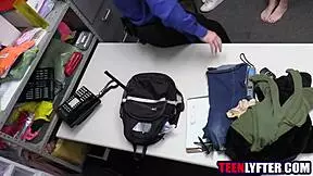 skinny petite teen 18+ blows and fucks mall cop's cock pov to avoid jail in uniform hardcore