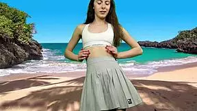 that cheeky teen dances panty-free on beach flashing her tight pussy lips