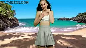 that cheeky teen dances panty-free on beach flashing her tight pussy lips