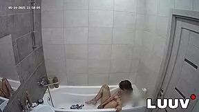 Emily films her steamy masturbation leading to bathroom orgasm