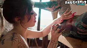 Hey these tattooed goth lesbians stretch each others asses with dildos!