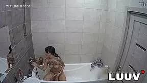 Emily films her steamy masturbation leading to bathroom orgasm