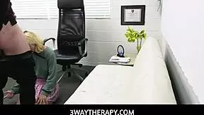 Shy 18yo Lilith Grace deepthroats in naughty 3way therapy