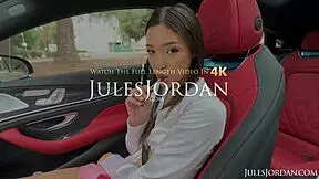 Young fuck doll Layla Jenner slurps Jules' cock then takes deep dick down her throat