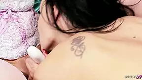 Hey ladies in lingerie stockings, wanna see us three fierce beauties toy-fuck to sloppy orgasms in uncensored lesbian fff missionary kissing?