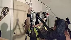 Rhianna chained swinging shaved pussy tits ass sucked hard.