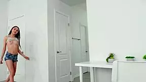 Skinny stepsis Mia rides dick creampie tight bald pussy.