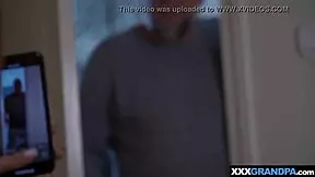 TEEN BENT OVER DODGESTYLE ON GRANDPA'S PIERCED HARD COCK!