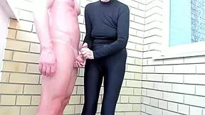 Stepmom's leggings handjob drives stallion cock wild outdoors?
