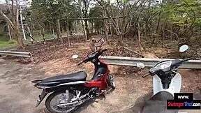 amateur thai teen sucks and fucks her euro bf's big cock after outing