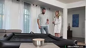 petite doctor with small tits gives oiled patient nuru massage deepthroat handjob to monster cock orgasm