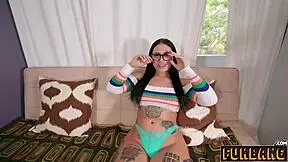 how does big tit brunette slut stella raee deepthroat monster cock for facial cumshot?