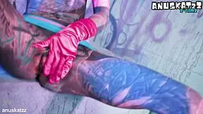 tattooed goth girl fists ass and pussy solo with toys to orgasm