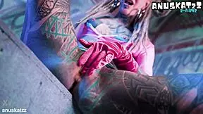 tattooed goth girl fists ass and pussy solo with toys to orgasm