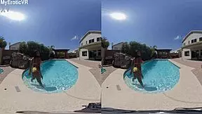 EBONY TEEN DRENCHED AND DESPERATE IN STEAMY POOL VR