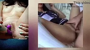 Skinny Tattooed Babe with Small Waist Fingers Tight Pussy Ass Using Vibrator Solo