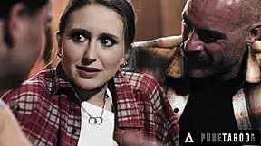 Pervert matures trick hairy neighbor laney grey into rough dp virginity loss threesome.